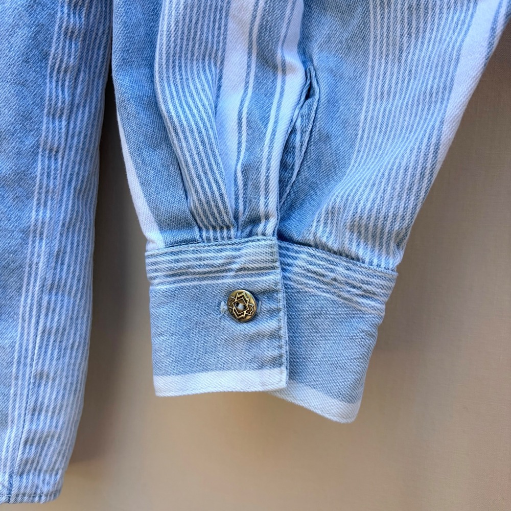 Vintage Exit Button Down Mens XL Blue Striped Denim Shirt Long Sleeve Western - Picture 7 of 9